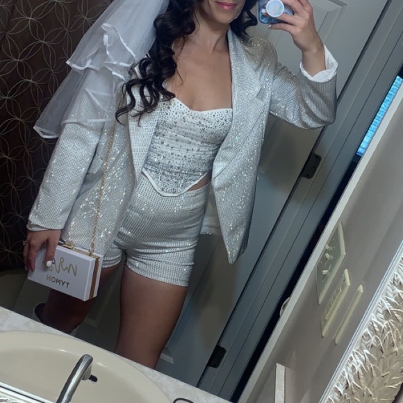 White blazer with silver rhinestones 🤍💎 - Picture 7 of 11